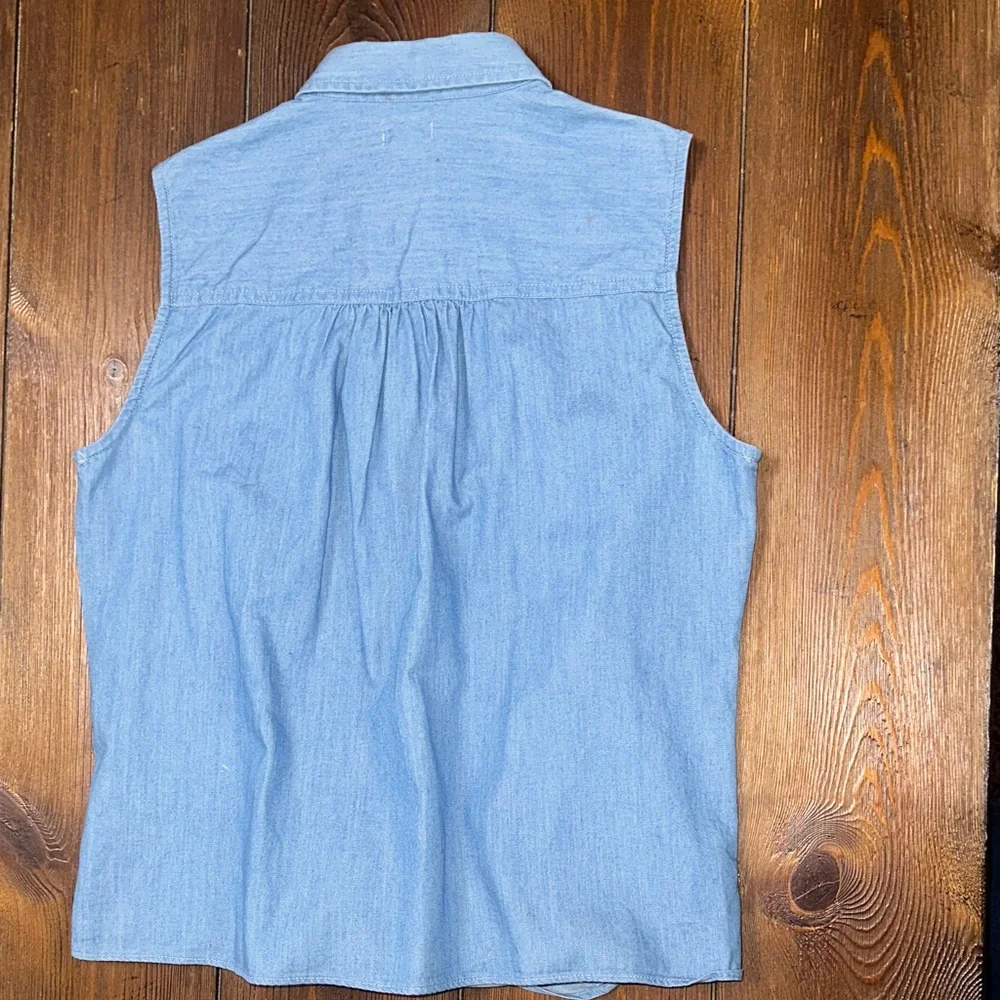 J. Crew Chambray Tie Front Sleeveless Shirt - Picture 6 of 8